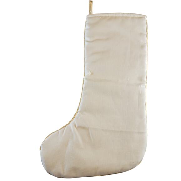 Gold White Christmas Stocking Sequin Floral 17" Satin Beaded Holiday Decor - Picture 8 of 12